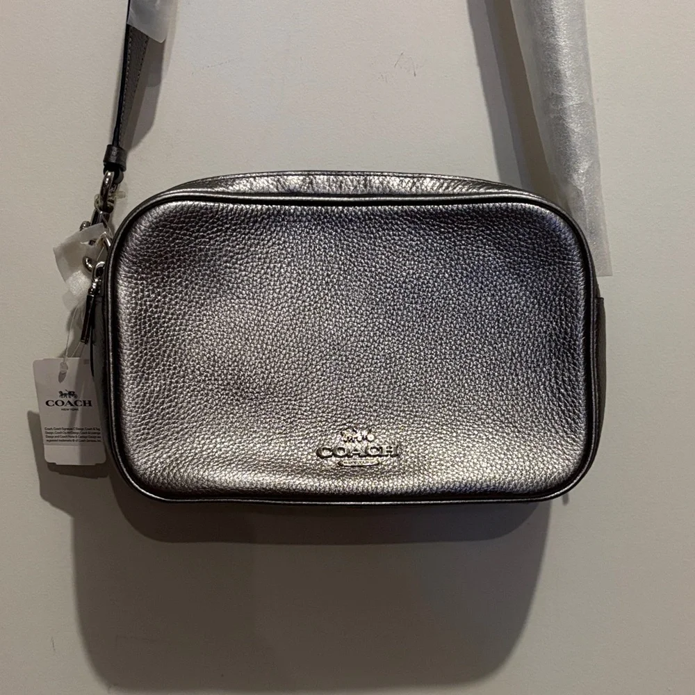 Coach Metallic Silver / Gun Metal  Pebbled Leather Jes Crossbody Bag NWT